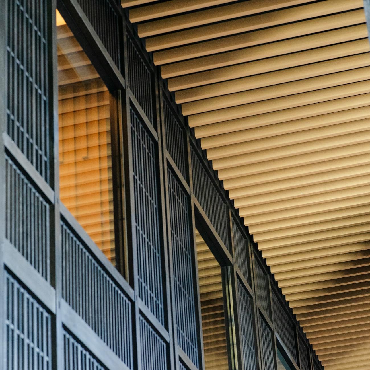 Close-up of timber parabet slats showing craftsmanship and wood grain detail