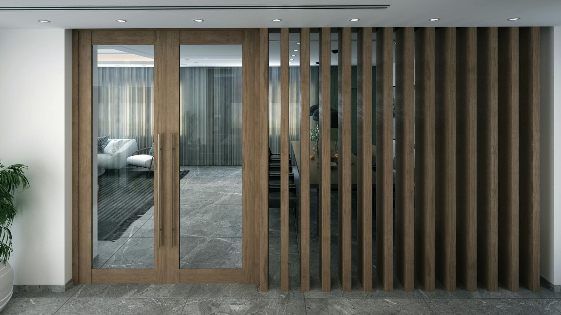 Parabet divider demonstrating light diffusion and privacy balance in modern living space
